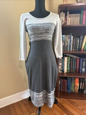 Worthington Two-Tone Gray Knit Midi Dress